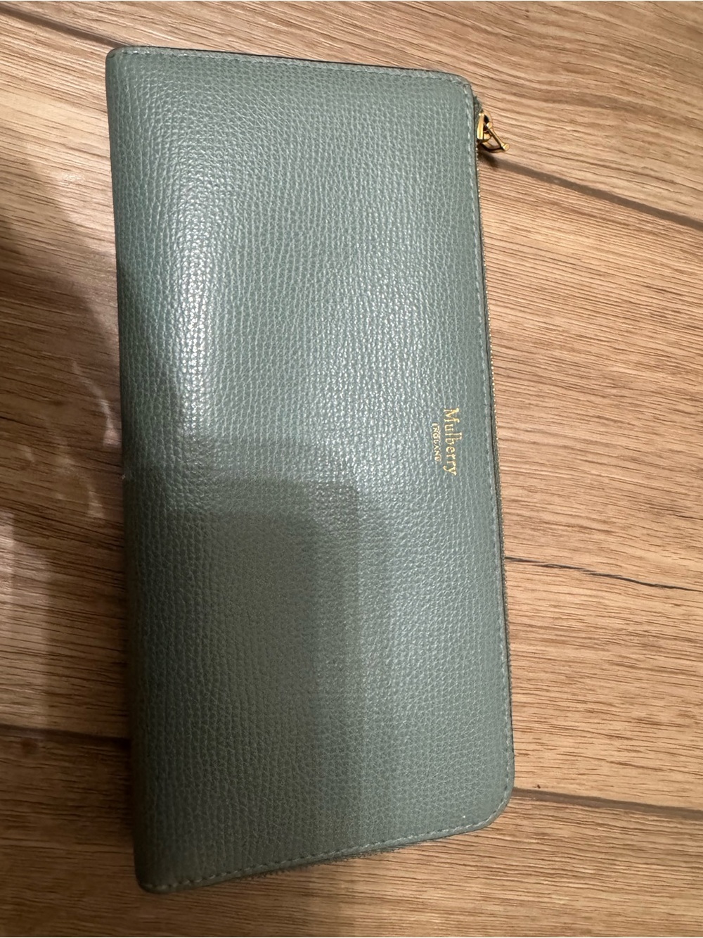 Mulberry Mint Green Pebbled Leather Zip-Around Wallet with Gold Logo
